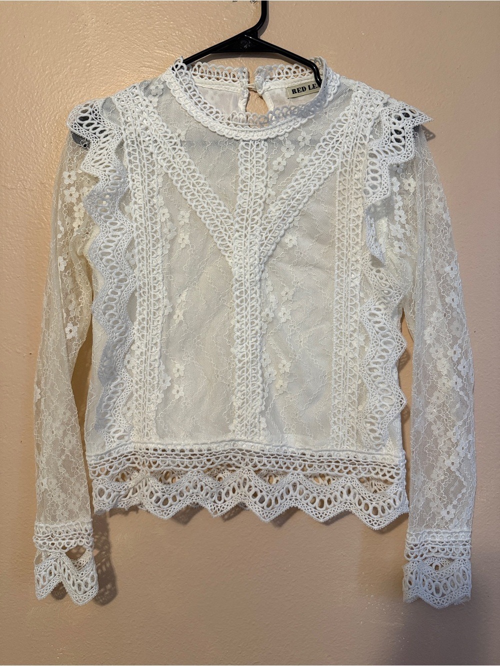 White Lace Ruffle Long-Sleeve Top - Picture 2 of 5